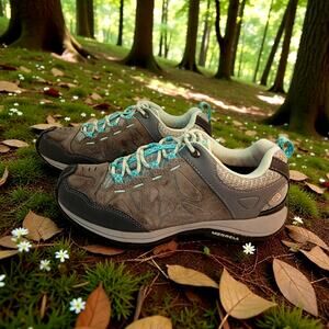 Merrell Castle Rock Gray & Blue Hiking Sneakers - Women's Size 6.5